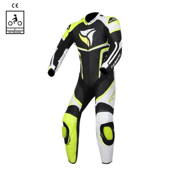 R-TECH Hawk - 1 PC Racing Suit - Black White Yellow Flouro